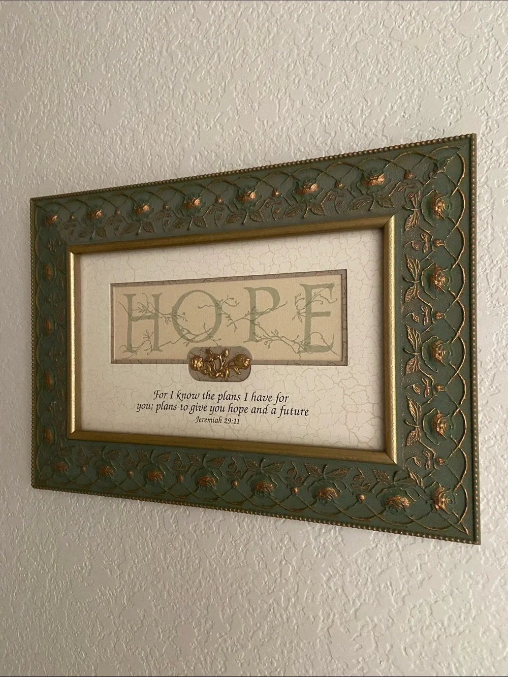 HOPE Decorative Framed Wall Art - Green and Gold by Wildwood Artisans
